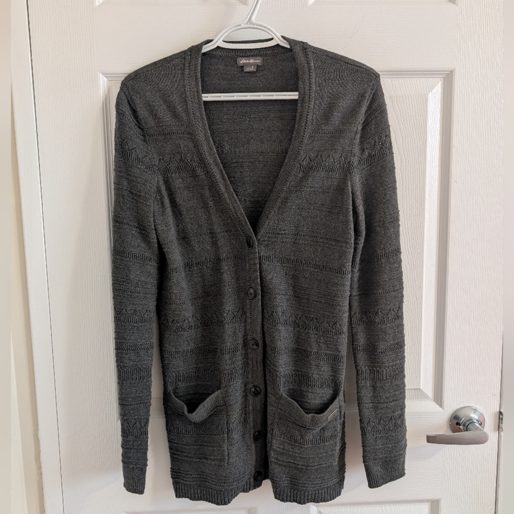 Eddie Bauer  100% Cotton Knit Cardigan  Pockets Sweater Size S